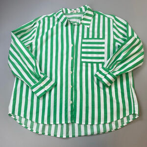 Green and White Striped Button Down Shirt